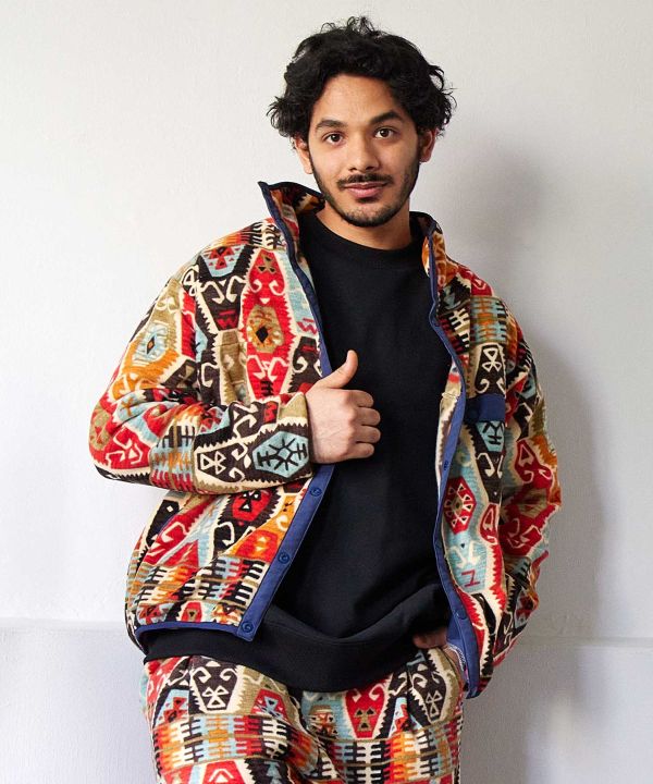 Amina x grn Ethnic Pattern Fleece Jacket for Men
