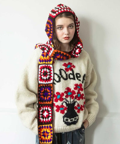 Chunky Hand Knit Floral Sweater