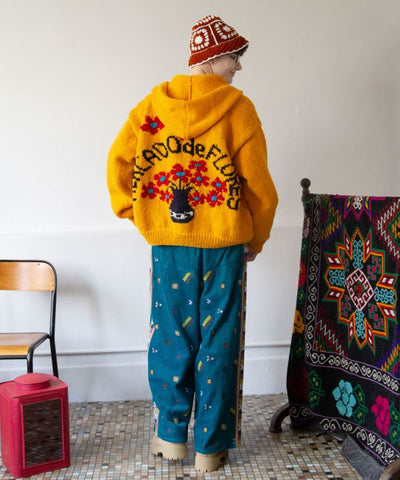 Chunky Hand Knit Floral Sweater for Men