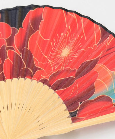 KICHIJI - Peony Motif Traditional Folding Fan by Kaya - Ametsuchi