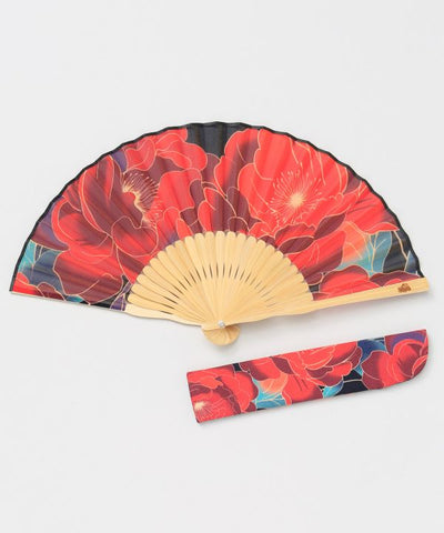 KICHIJI - Peony Motif Traditional Folding Fan by Kaya - Ametsuchi