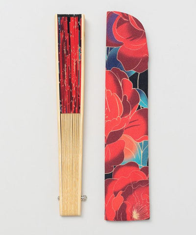 KICHIJI - Peony Motif Traditional Folding Fan by Kaya - Ametsuchi