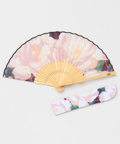 KICHIJI - Peony Motif Traditional Folding Fan by Kaya - Ametsuchi