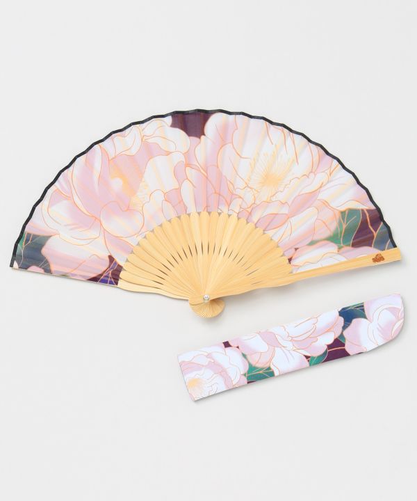KICHIJI - Peony Motif Traditional Folding Fan by Kaya - Ametsuchi
