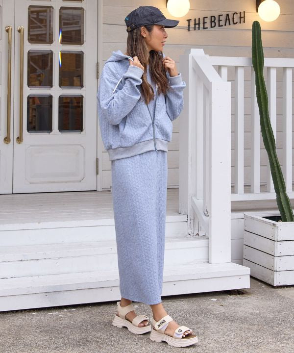 Textured Detail Zip Up Hoodie and Dress Set