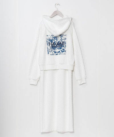 Textured Detail Zip Up Hoodie and Dress Set