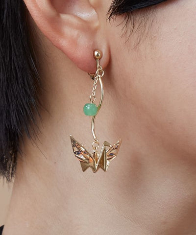 Metal Origami Crane Clip Earrings