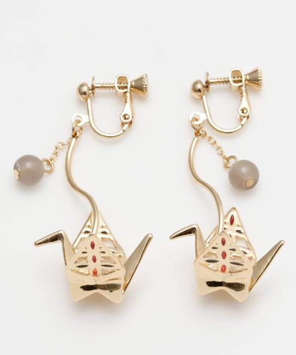 Metal Origami Crane Clip Earrings