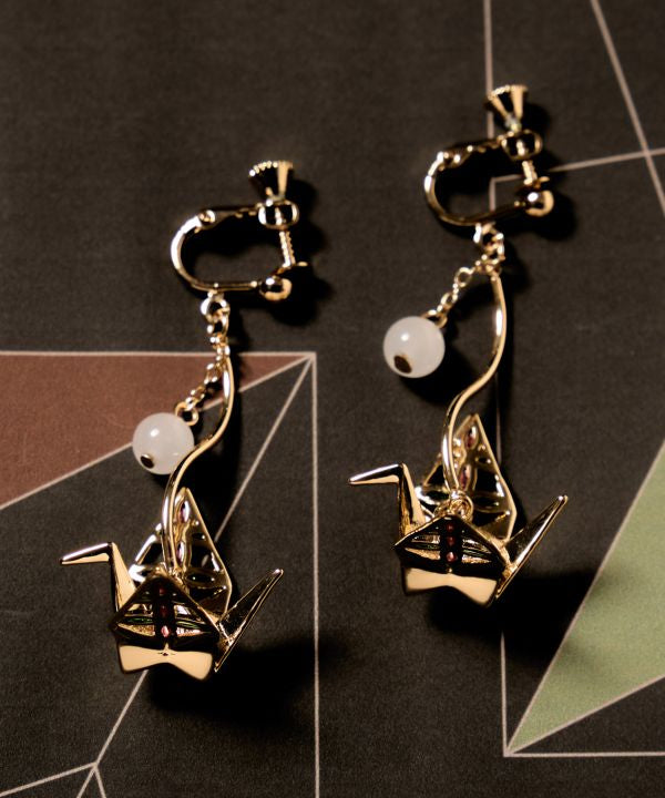 Metal Origami Crane Clip Earrings