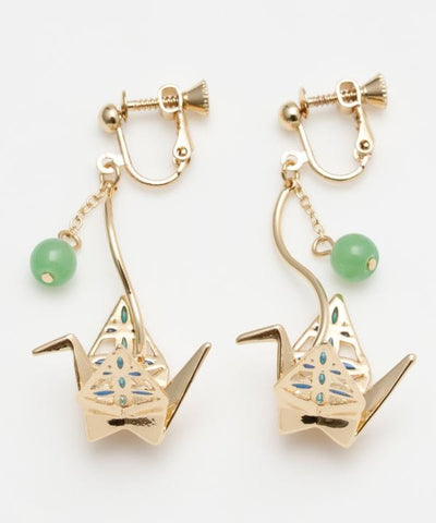 Metal Origami Crane Clip Earrings