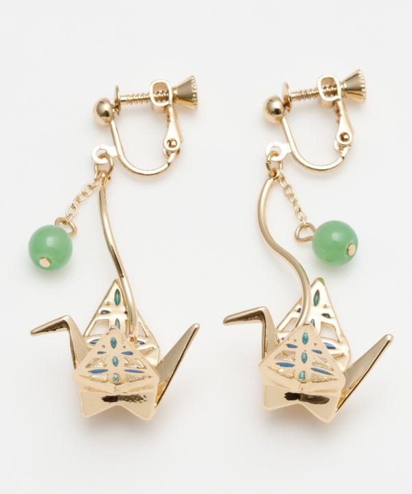 Metal Origami Crane Clip Earrings