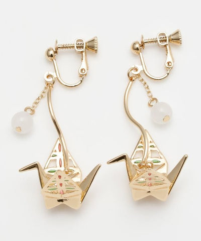 Metal Origami Crane Clip Earrings