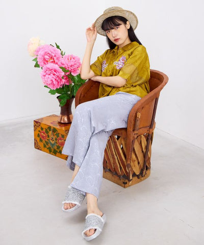 Satin Paisley Flare Trousers