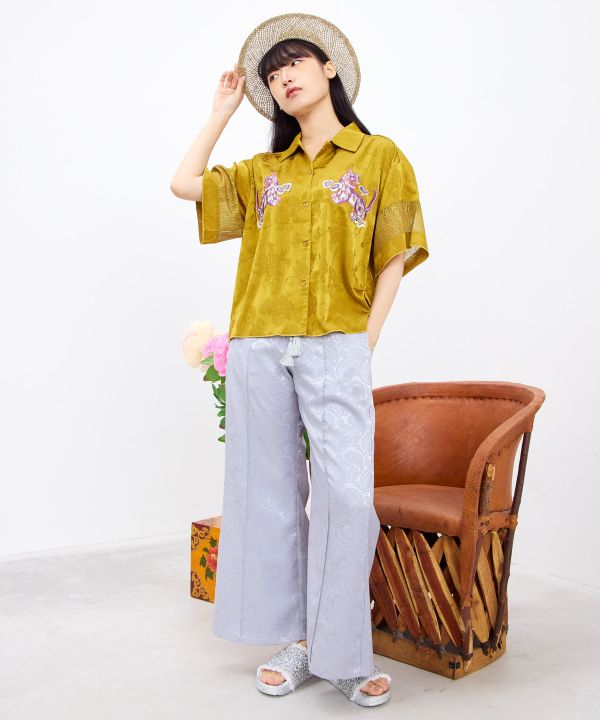 Satin Paisley Flare Trousers