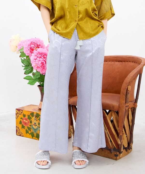 Satin Paisley Flare Trousers