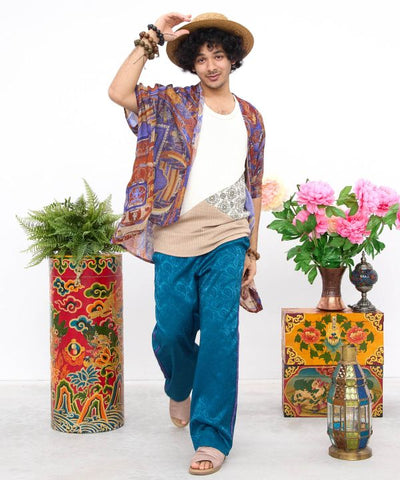 Satin Paisley Straight Trousers for Men