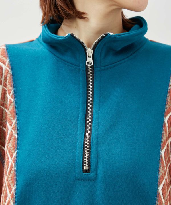 Patchwork Haif Zip Hoodie