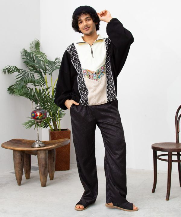 Patchwork Haif Zip Hoodie