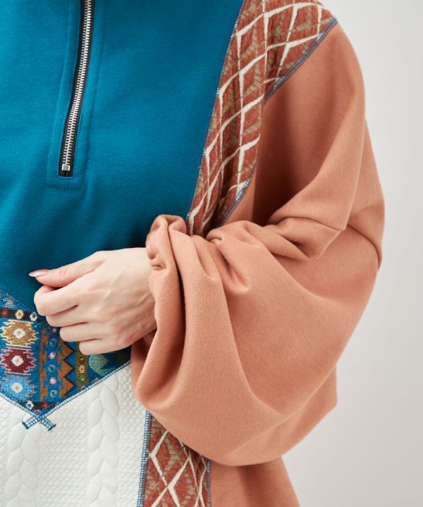 Patchwork Haif Zip Hoodie