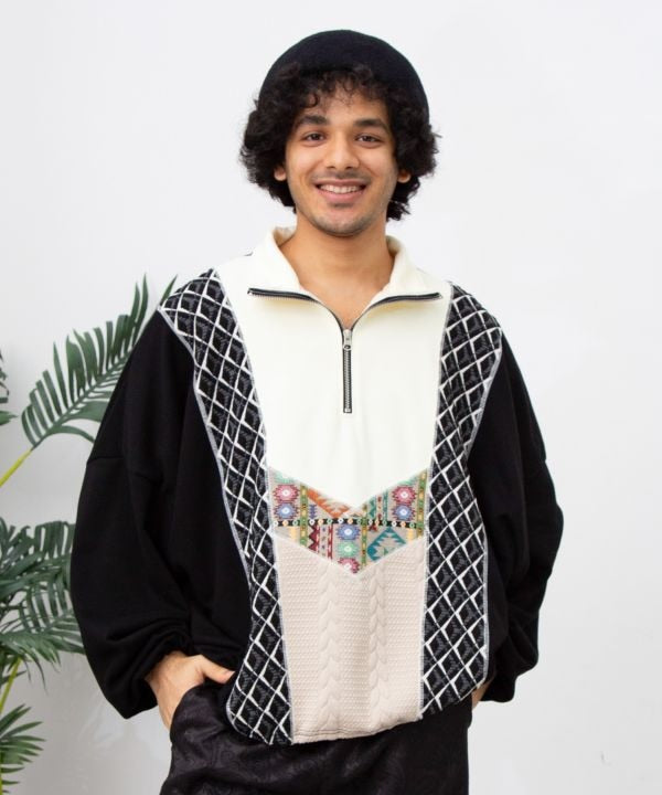 Patchwork Haif Zip Hoodie