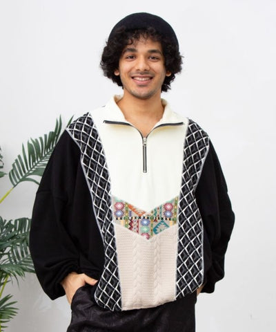 Patchwork Haif Zip Hoodie