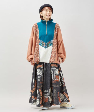 Patchwork Haif Zip Hoodie