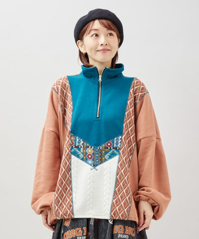 Patchwork Haif Zip Hoodie