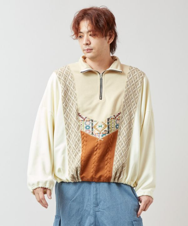 Patchwork Haif Zip Hoodie