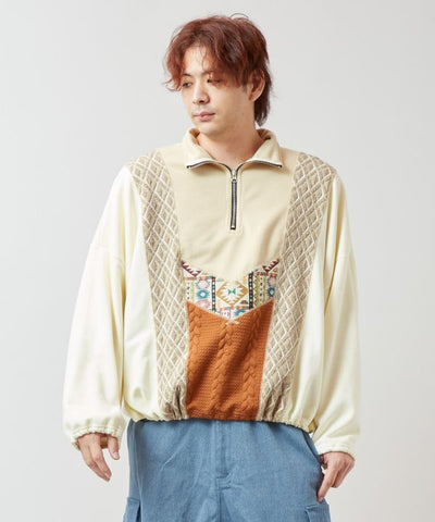 Patchwork Haif Zip Hoodie