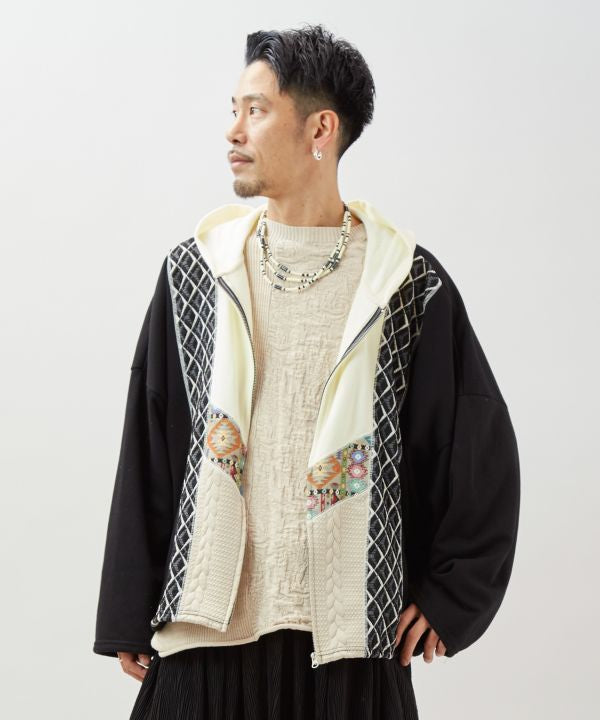 Patchwork Haif Zip Up Hoodie