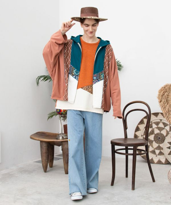 Patchwork Haif Zip Up Hoodie