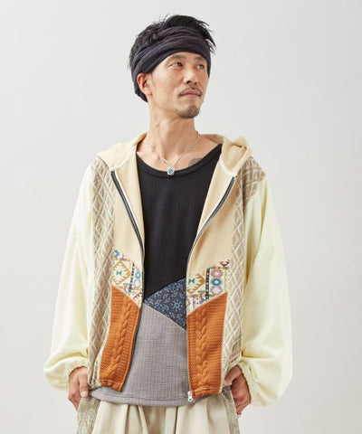 Patchwork Haif Zip Up Hoodie