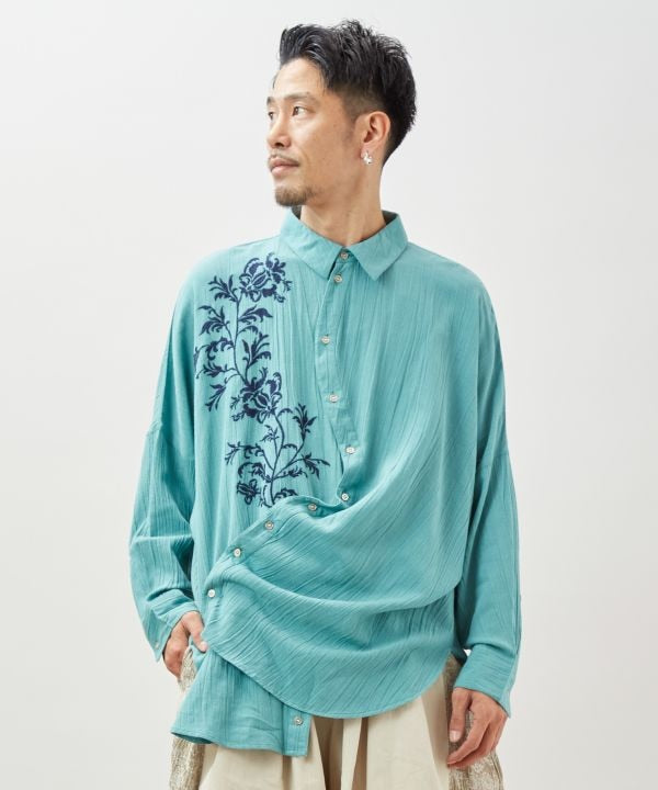 Boho Embroidered Versatile Shirt GREEN