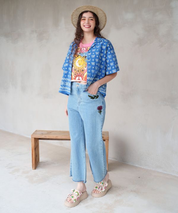 Boho Bell-Bottom Denim Pants