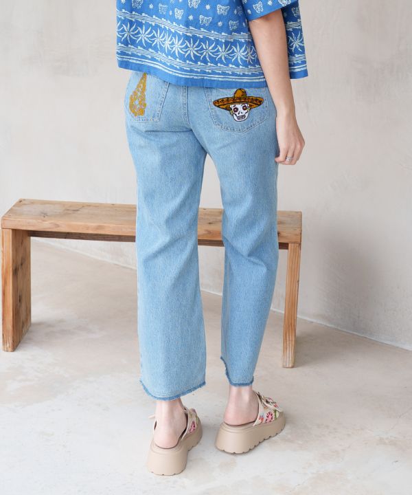 Boho Bell-Bottom Denim Pants
