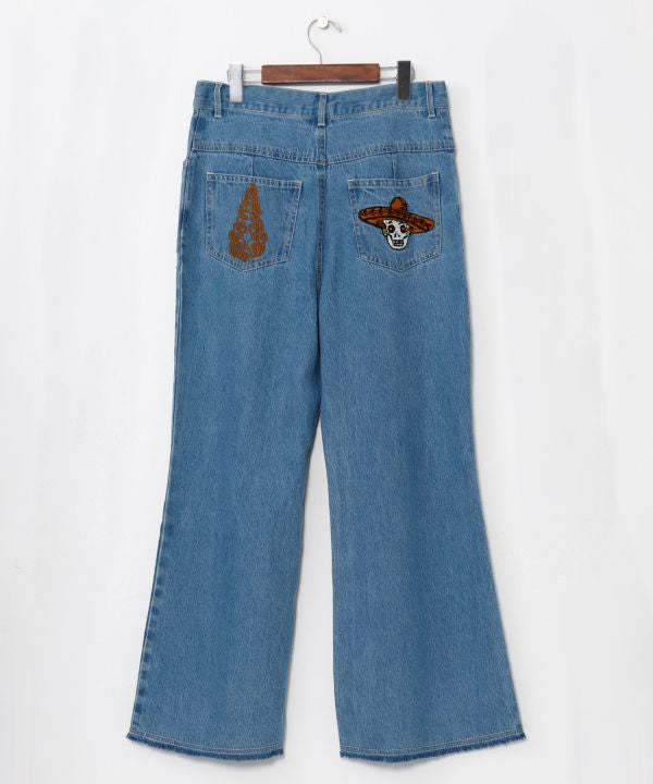 Boho Bell-Bottom Denim Pants