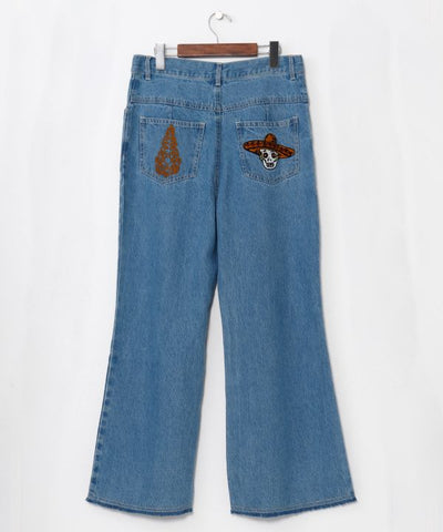 Boho Bell-Bottom Denim Pants