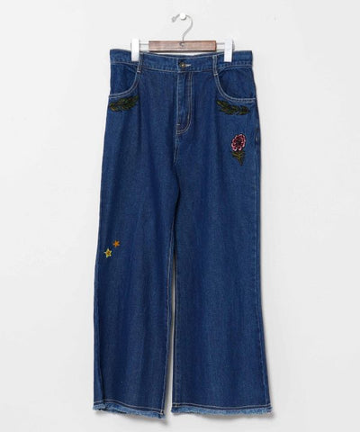 Boho Bell-Bottom Denim Pants