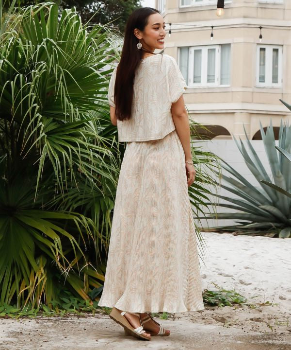 Pleated Botanical Top & Skirt Dress Set