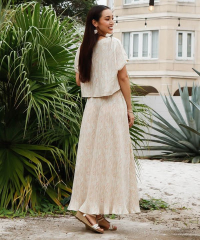 Pleated Botanical Top & Skirt Dress Set