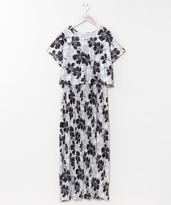 Pleated Botanical Top & Skirt Dress Set