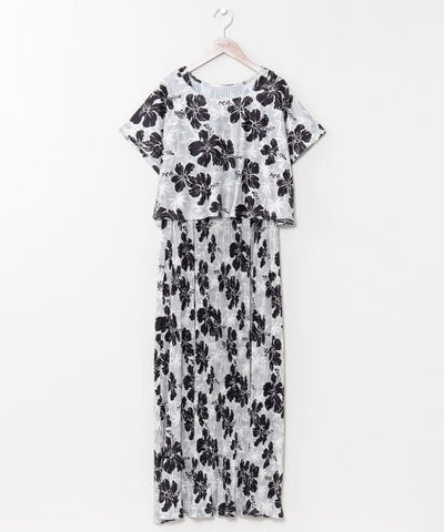 Pleated Botanical Top & Skirt Dress Set