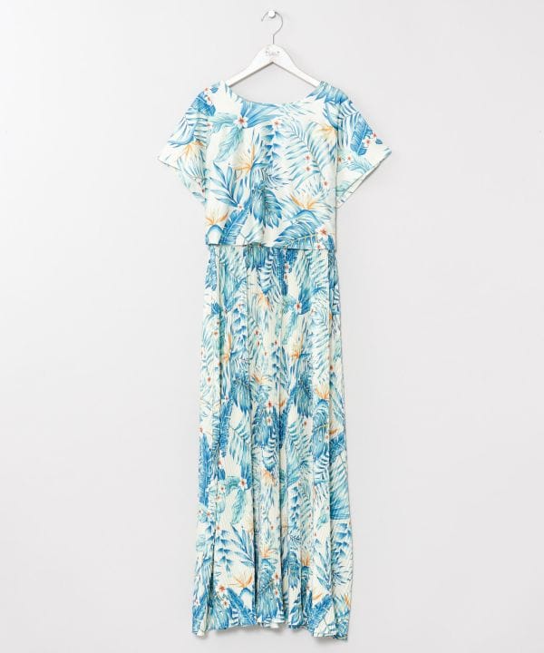 Pleated Botanical Top & Skirt Dress Set