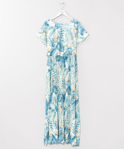 Pleated Botanical Top & Skirt Dress Set