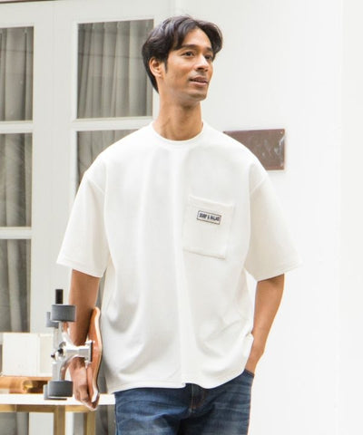 Textured Cool Feel T-Shirt with Strap Pouch Tops by Kahiko - Ametsuchi