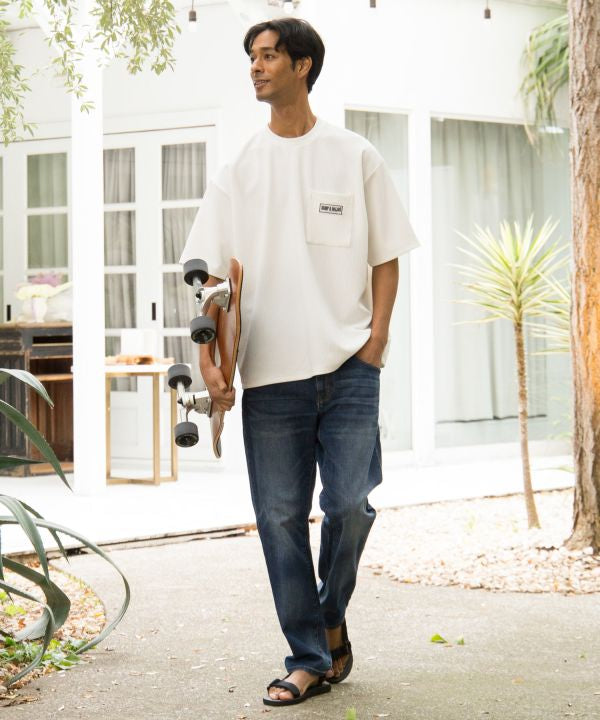 Textured Cool Feel T-Shirt with Strap Pouch Tops by Kahiko - Ametsuchi