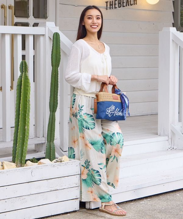 Botanical Rayon Linen Flare Pants by Kahiko - Ametsuchi