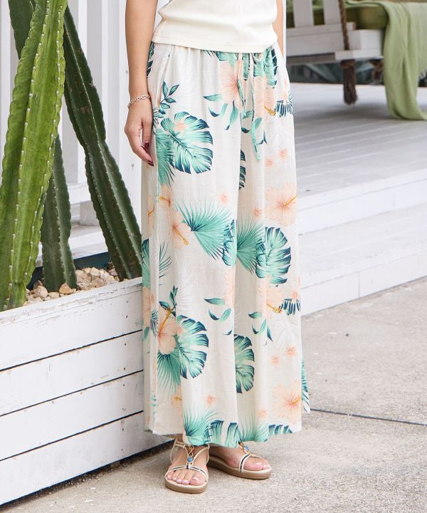 Botanical Rayon Linen Flare Pants by Kahiko - Ametsuchi