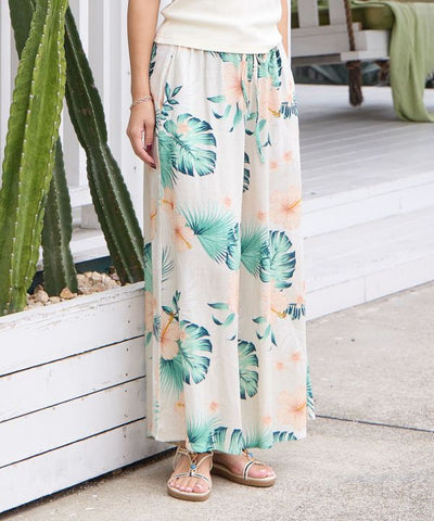 Botanical Rayon Linen Flare Pants by Kahiko - Ametsuchi