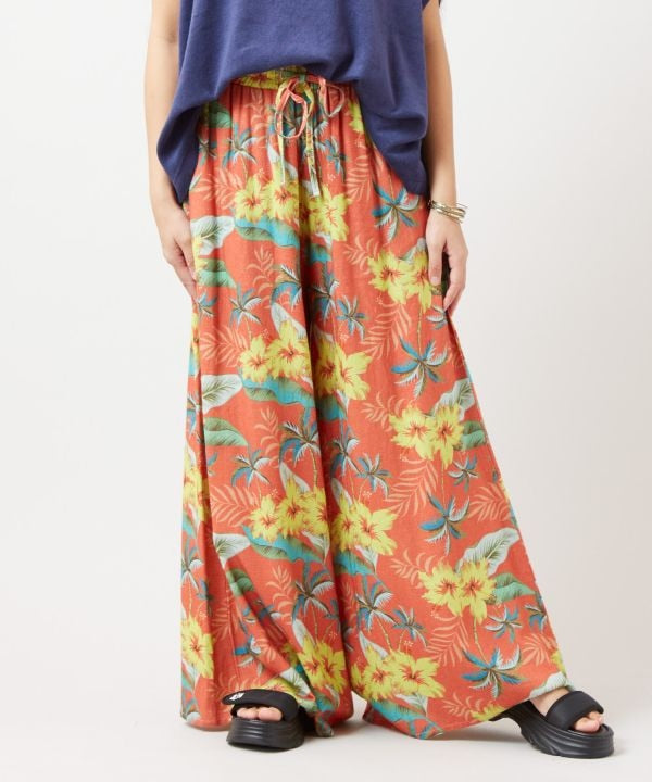 Botanical Rayon Linen Flare Pants by Kahiko - Ametsuchi